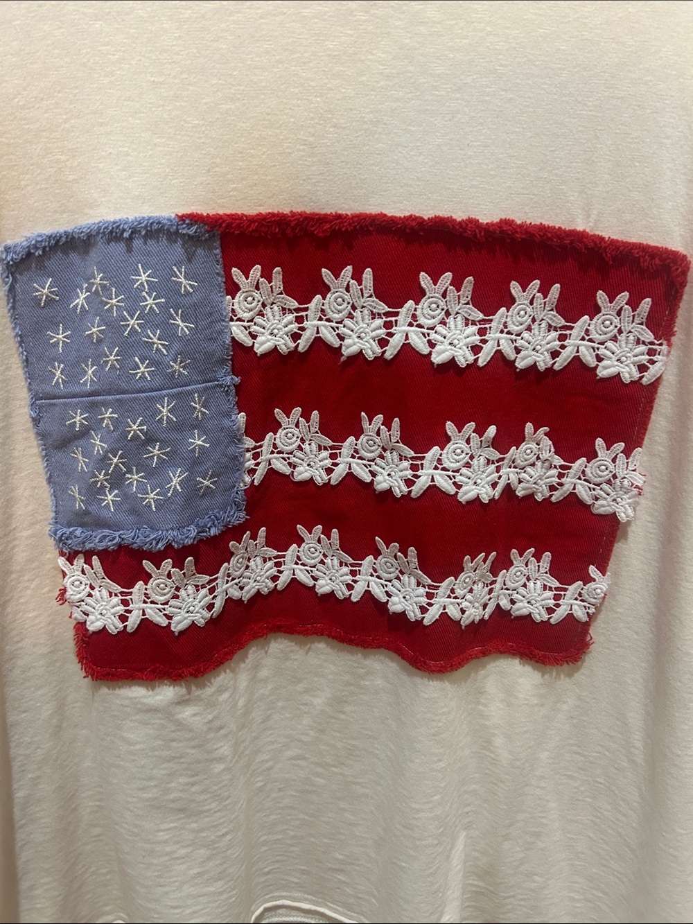 Cream T-Shirt with Embroidered American Flag Patch - Picture 4 of 7